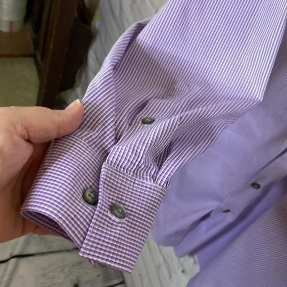 Van Heusen Purple White Checked Button Down Shirt - Picture 3 of 7